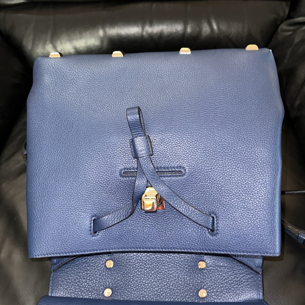 🔥🔥🔥Authentic Salvatore Ferragamo The Studio Blue Leather Studded Backpack - Picture 10 of 16